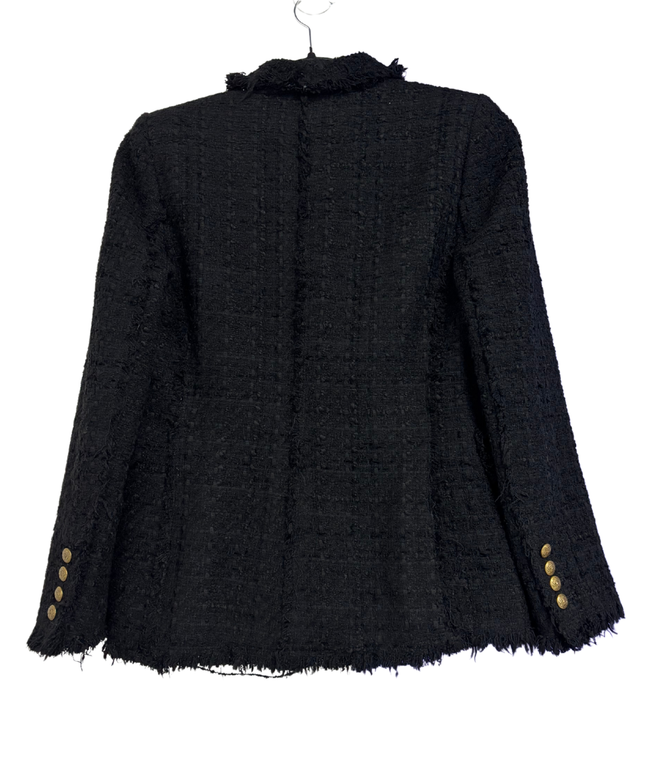 Zara Black Tweed Frayed Double Breasted Blazer