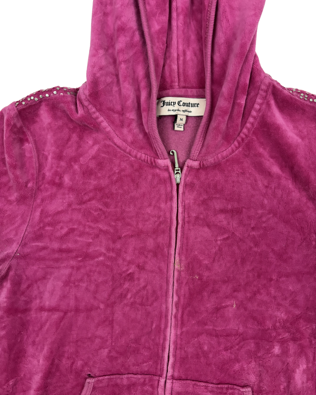 Juicy Couture Fuchsia Velour Rhinestone Logo Zip-Up Hoodie - XS