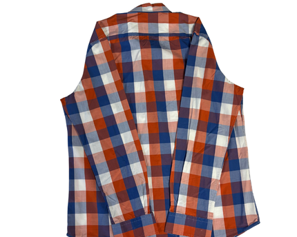 Lacoste Orange, Blue and White Checkered Slim Fit Long Sleeve Shirt