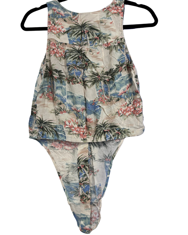American Eagle Multicolor Tropical Print Button-Front Bodysuit