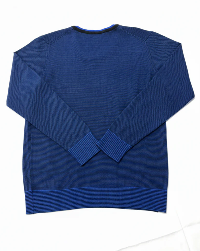 Burberry London Blue V-Neck Striped Cotton Sweater