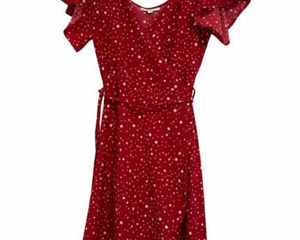 Dancing Leopard Red Star Print Cold-Shoulder Wrap Dress