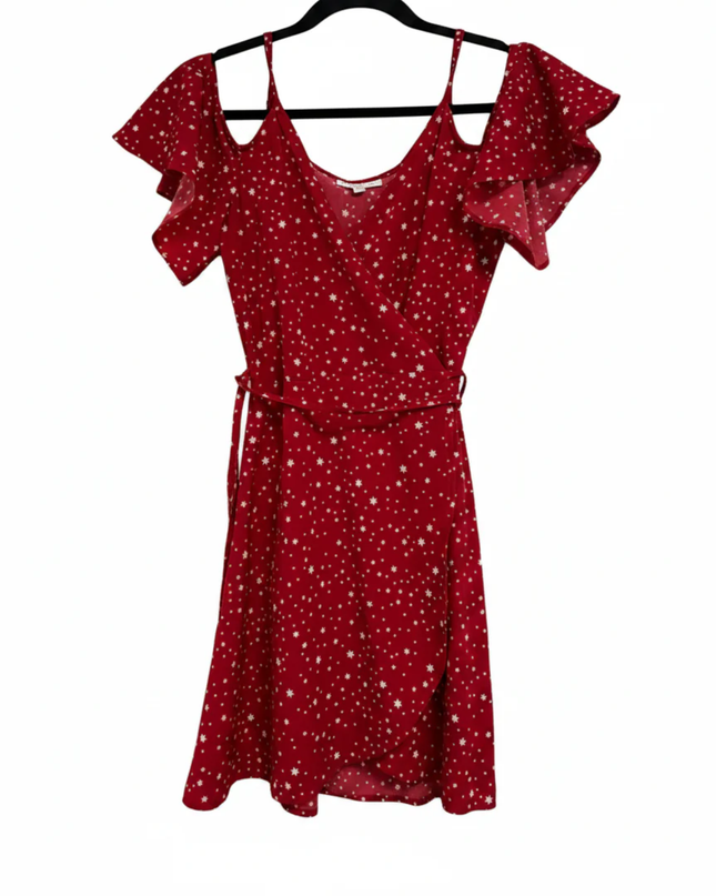 Dancing Leopard Red Star Print Cold-Shoulder Wrap Dress