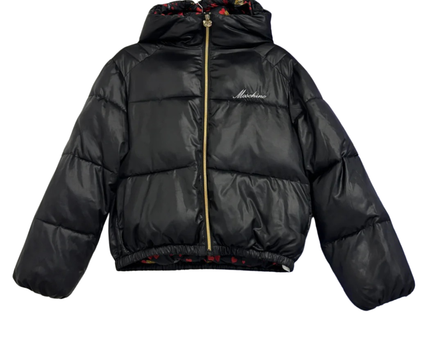 Moschino Black Hooded Puffer Jacket with Teddy Bear Print Lining