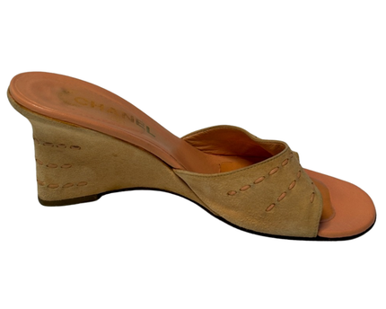 Chanel Beige Suede Wedge Sandals