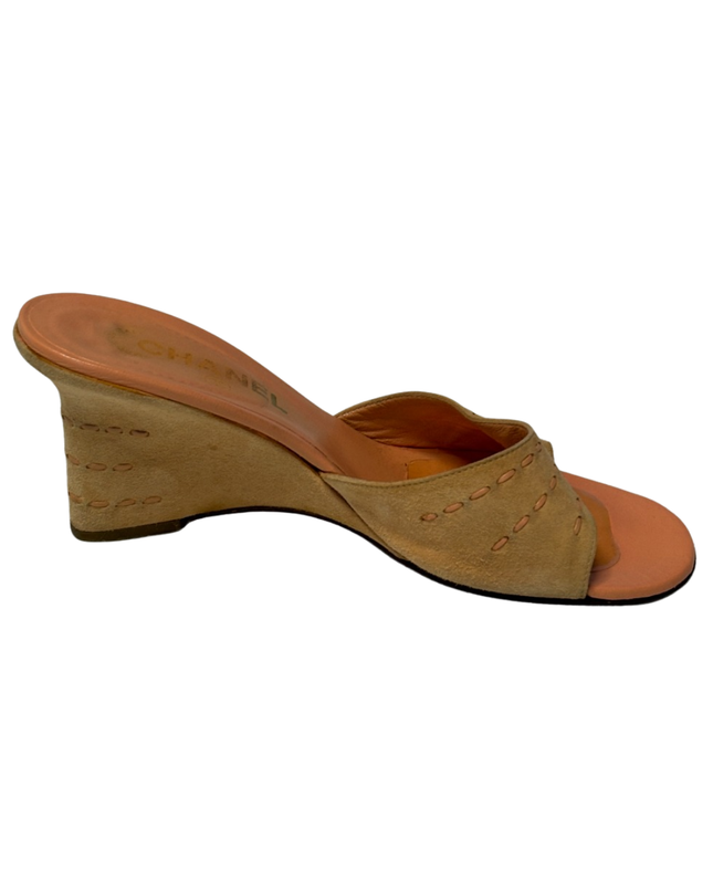 Chanel Beige Suede Wedge Sandals