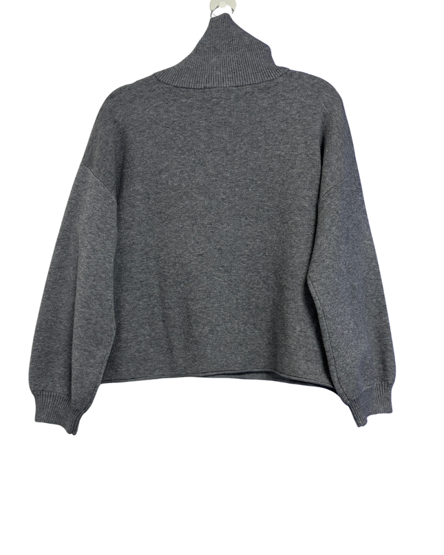 Stradivarius Grey Quarter-Zip Ring Pull Knit Sweater