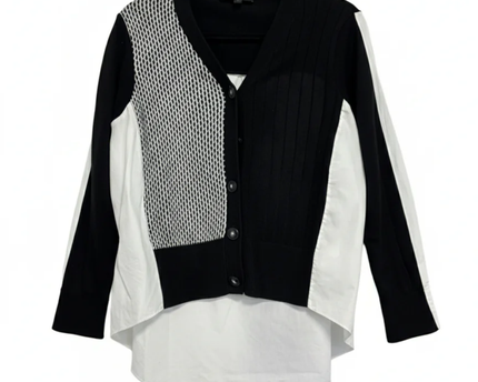 VERO MODA Black and White Mixed-Media Layered Cardigan