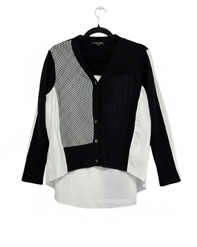 VERO MODA Black and White Mixed-Media Layered Cardigan
