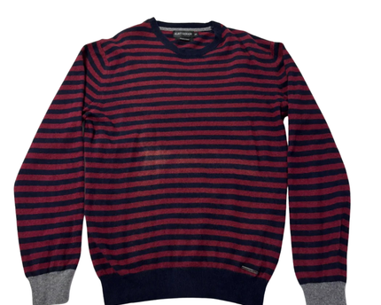 Kurt Geiger Red/Navy Striped Lambswool Crew Neck Sweater