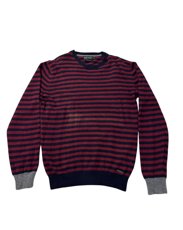 Kurt Geiger Red/Navy Striped Lambswool Crew Neck Sweater