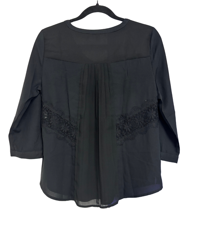 American Eagle Black Lace Detail Henley Blouse