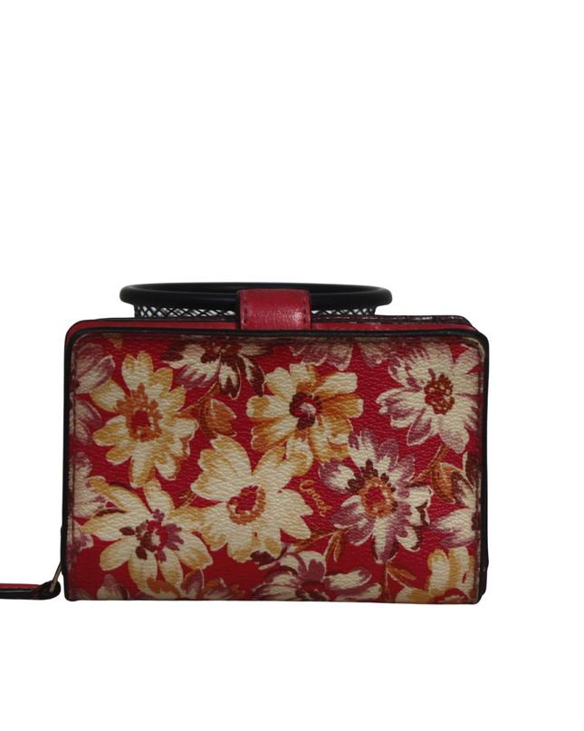 Coach Red Floral Print Medium Compact Wallet