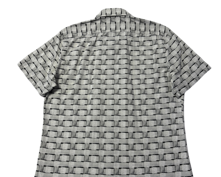 Reiss Black and White Grid Short Sleeve Slim Fit Button-Down Shirt