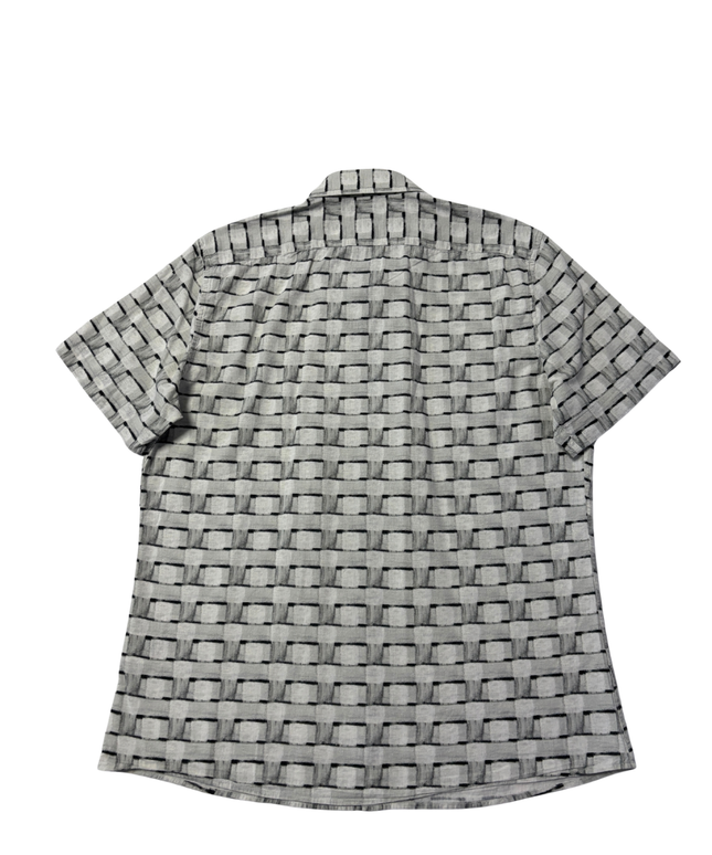 Reiss Black and White Grid Short Sleeve Slim Fit Button-Down Shirt