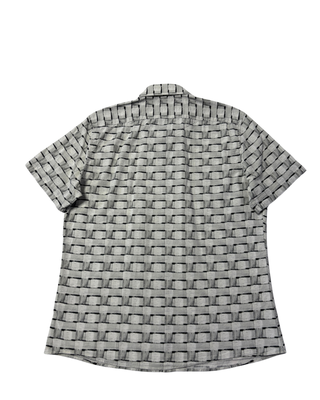 Reiss Black and White Grid Short Sleeve Slim Fit Button-Down Shirt