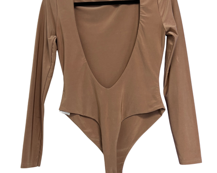 Club London Brown Long Sleeve Low Back Bodysuit