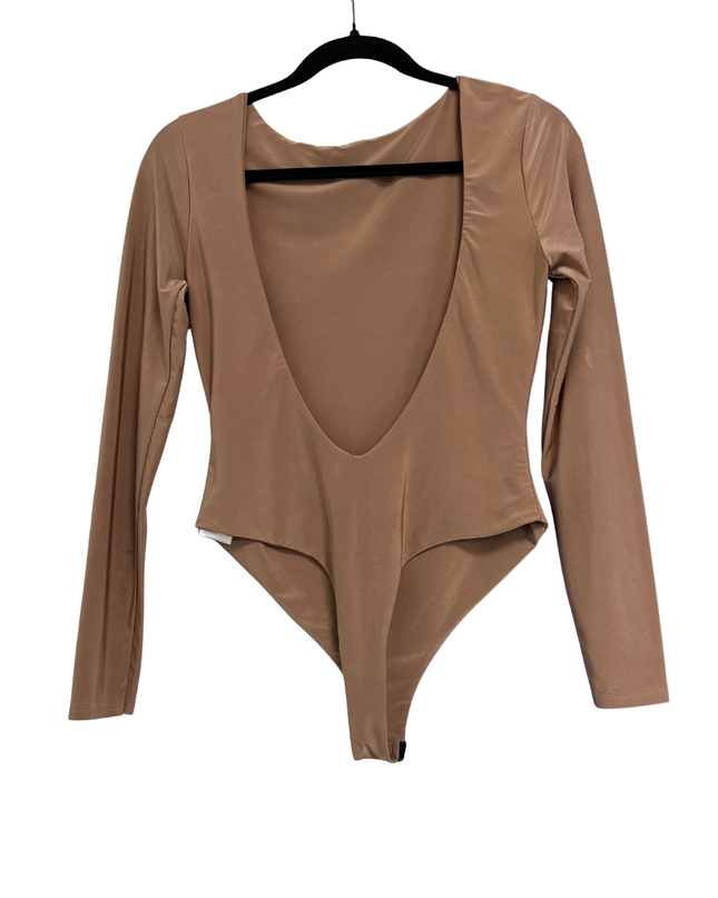 Club London Brown Long Sleeve Low Back Bodysuit