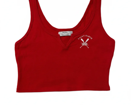 Bershka Red Saint Barth Graphic Crop Top