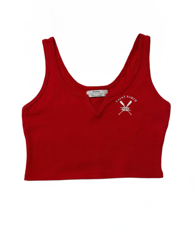 Bershka Red Saint Barth Graphic Crop Top