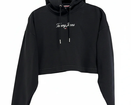 Tommy Jeans Black Cropped Logo Hoodie