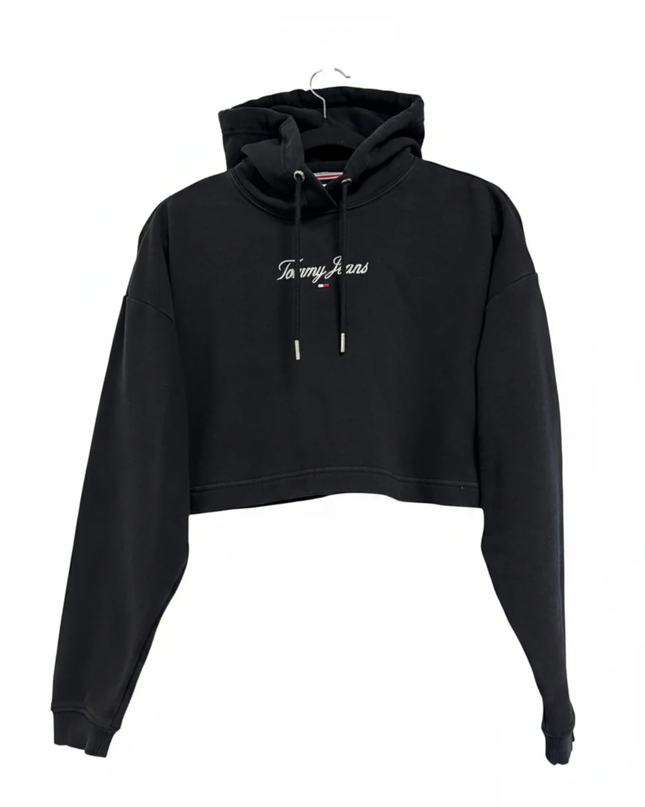 Tommy Jeans Black Cropped Logo Hoodie