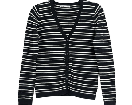 Lefties Black Striped Button-Down V-Neck Cardigan