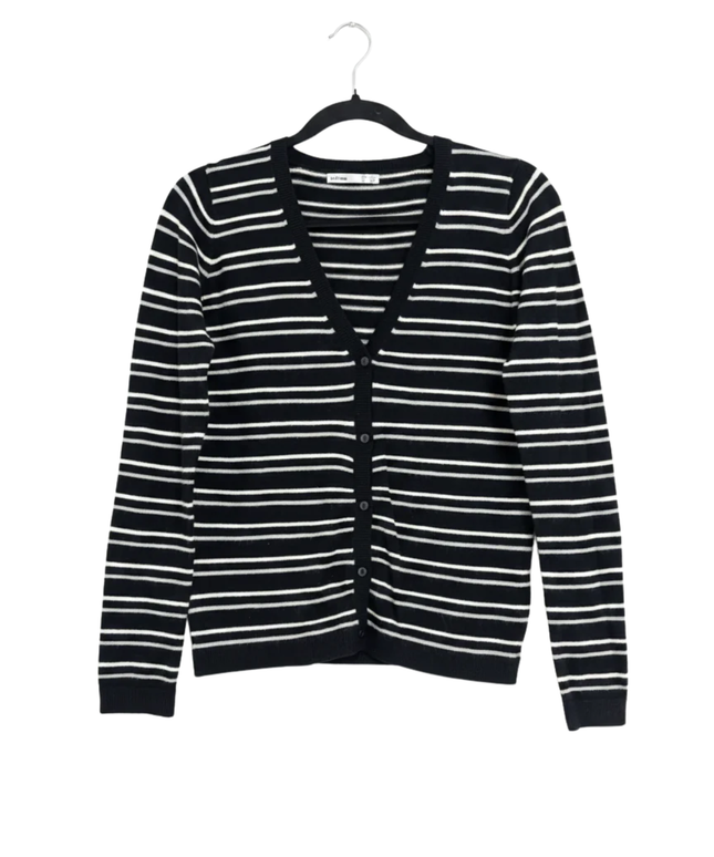 Lefties Black Striped Button-Down V-Neck Cardigan