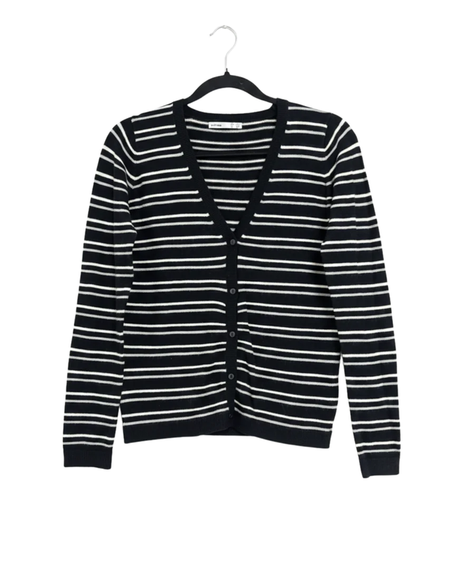 Lefties Black Striped Button-Down V-Neck Cardigan