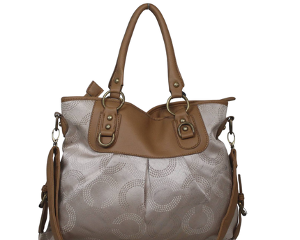 Coach Beige Signature Sateen Satchel Bag