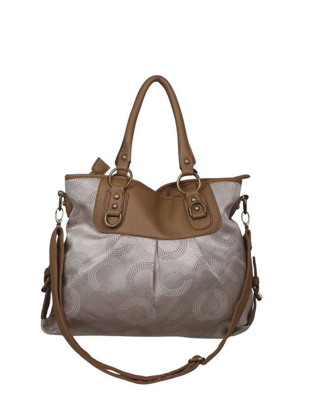 Coach Beige Signature Sateen Satchel Bag