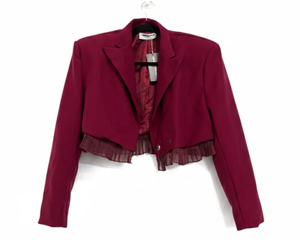 Missguided Burgundy Cropped Pleated Hem Blazer W/Tags