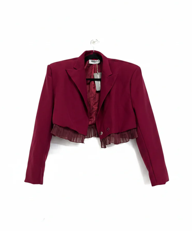 Missguided Burgundy Cropped Pleated Hem Blazer W/Tags
