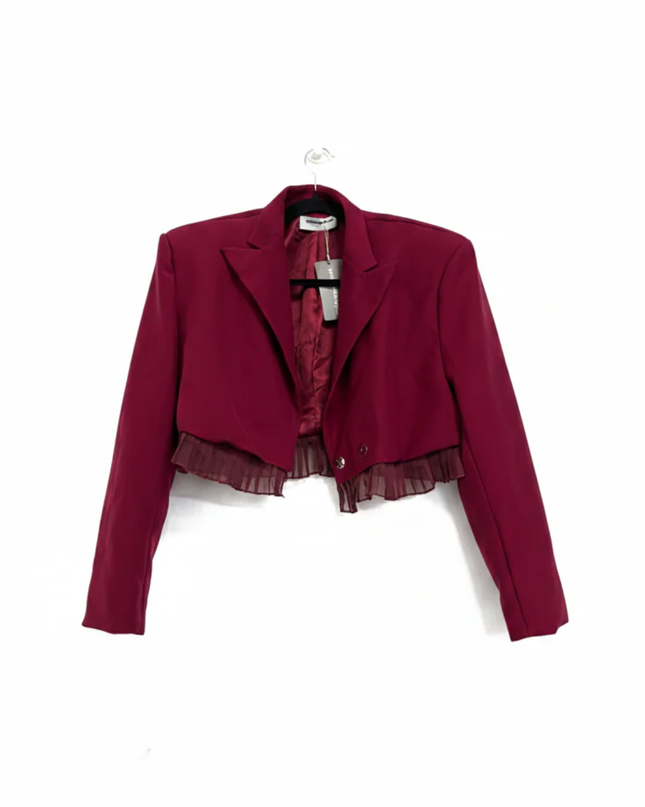 Missguided Burgundy Cropped Pleated Hem Blazer W/Tags