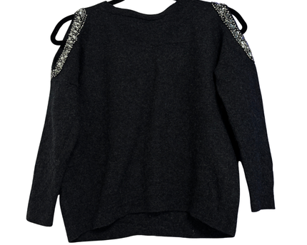 INC International Concepts Dark Grey Embellished Cold Shoulder Sweater