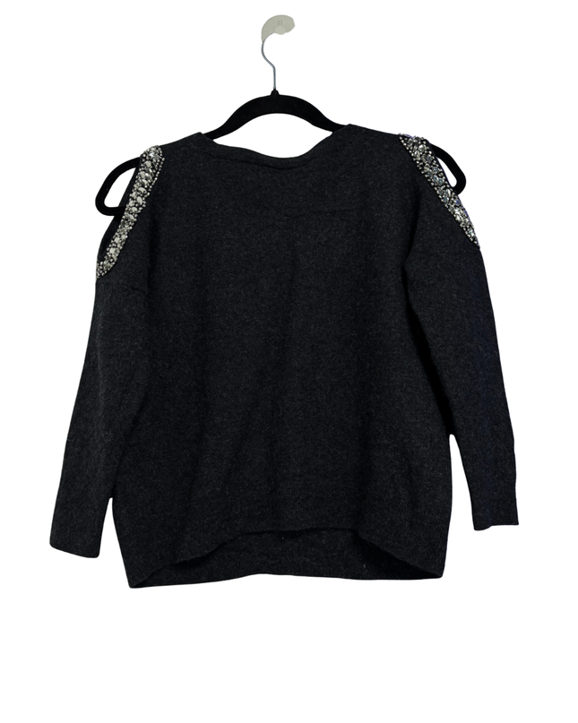 INC International Concepts Dark Grey Embellished Cold Shoulder Sweater