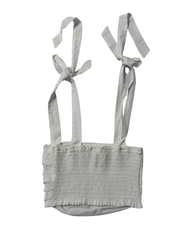 Zoie White Pleated Tie-Shoulder Crop Top