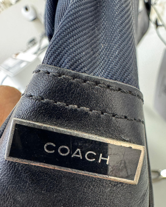 Coach Navy Nylon and Leather Shoulder Bag