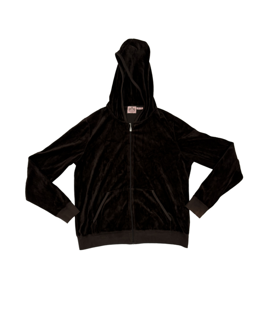 Juicy Couture Black Velour Zip-Up Hoodie - L
