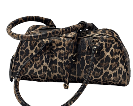 Bershka Brown Leopard Print Bowler Handbag