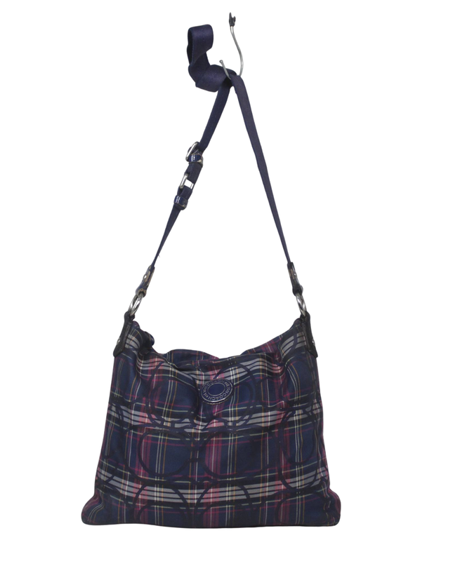 Coach Navy Blue Plaid Shoulder Bag