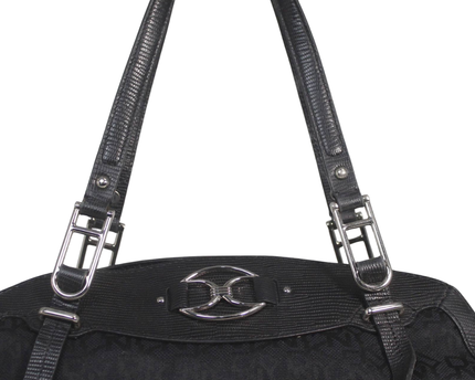 DKNY Black Monogram Canvas and Lizard-Embossed Shoulder Bag