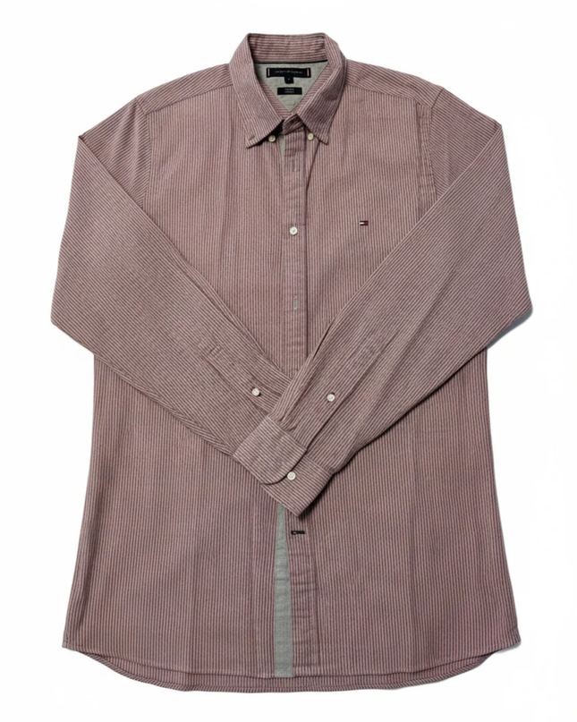 Tommy Hilfiger Red/White Striped Slim Fit Long Sleeve Shirt