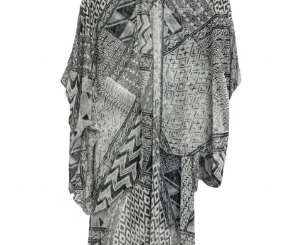 BCBGMAXAZRIA White/Black Geometric Print Sheer Kimono Shrug