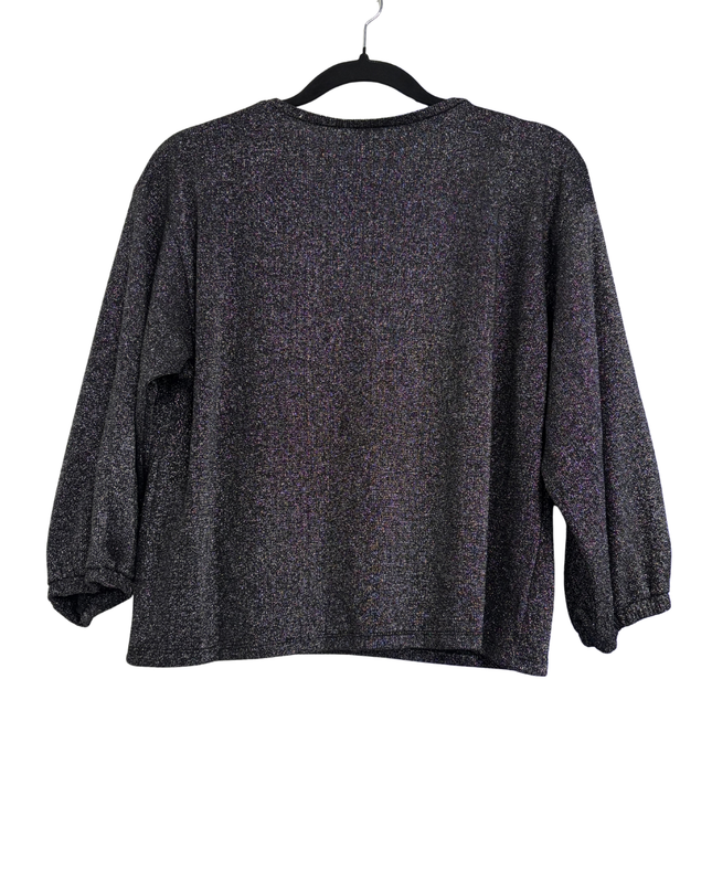 Zara Trafaluc Black Metallic Shimmer Long Sleeve Top