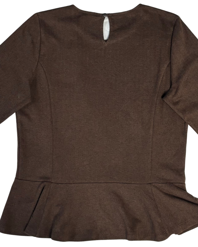 Ralph Lauren Brown Herringbone Peplum Top