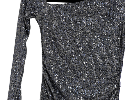 Pull & Bear Silver Sequin One-Shoulder Maxi Dress