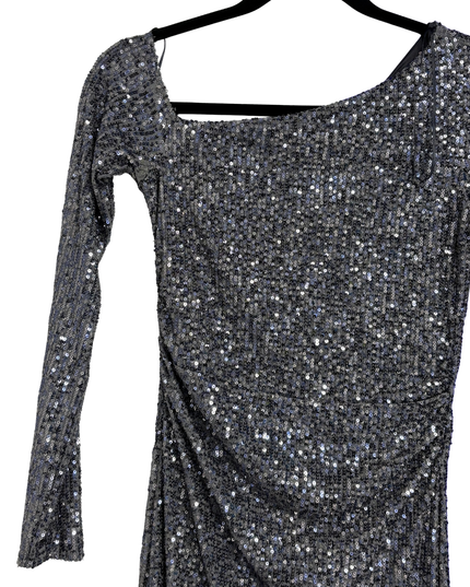 Pull & Bear Silver Sequin One-Shoulder Maxi Dress
