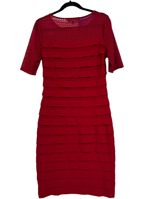 Principles by Ben de Lisi Red Tiered Lace Sleeve Midi Dress