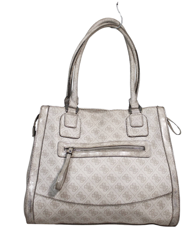 Guess Beige Logo Print Double Handle Satchel Bag
